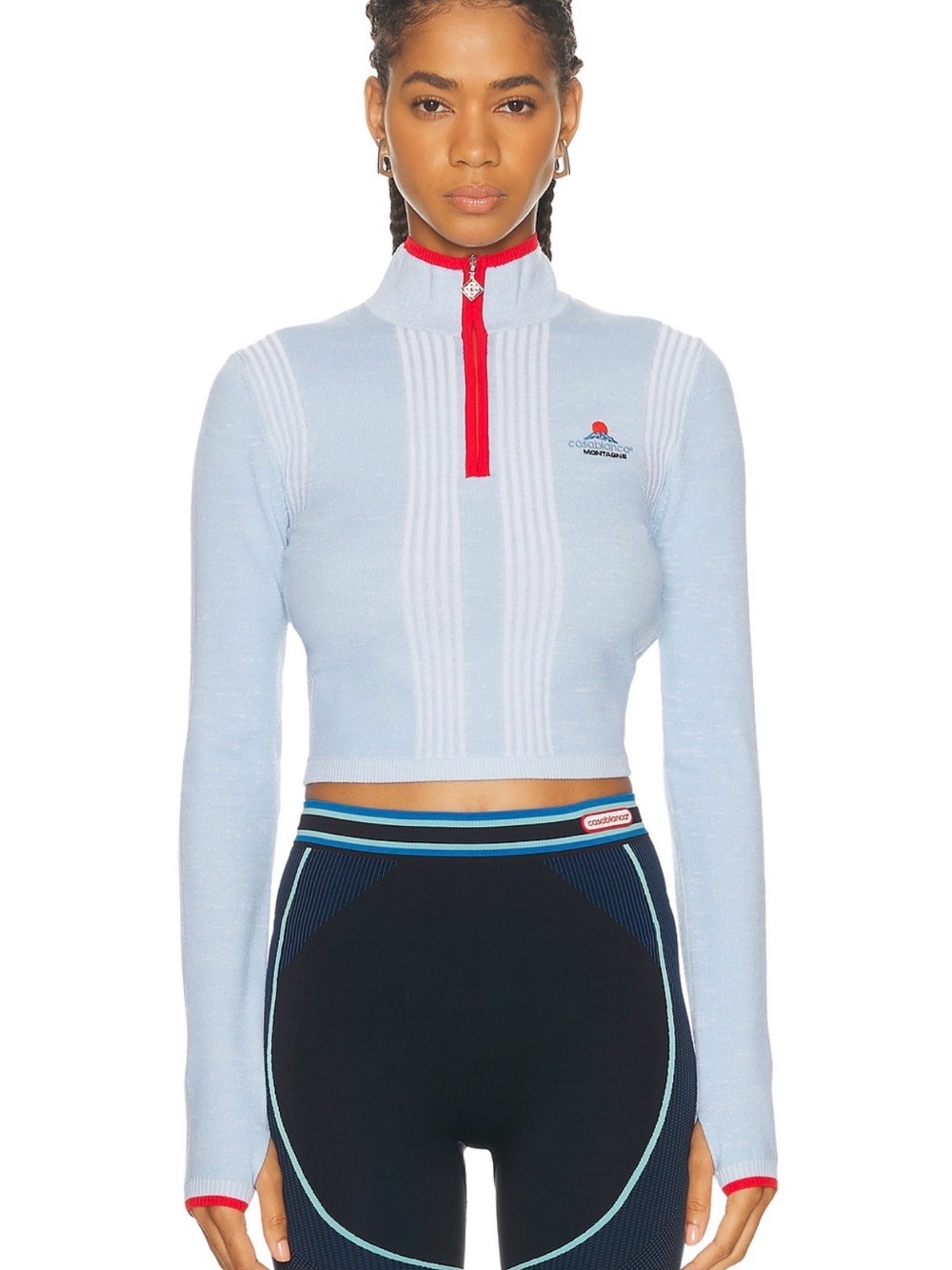 Casablanca Montagne Base Layer Light Blue Cropped Half-Zip Top Large NWT! $650